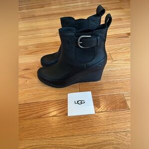 UGG Arleta Waterproof Black Wedge Boots, Size 7.5 NEW
